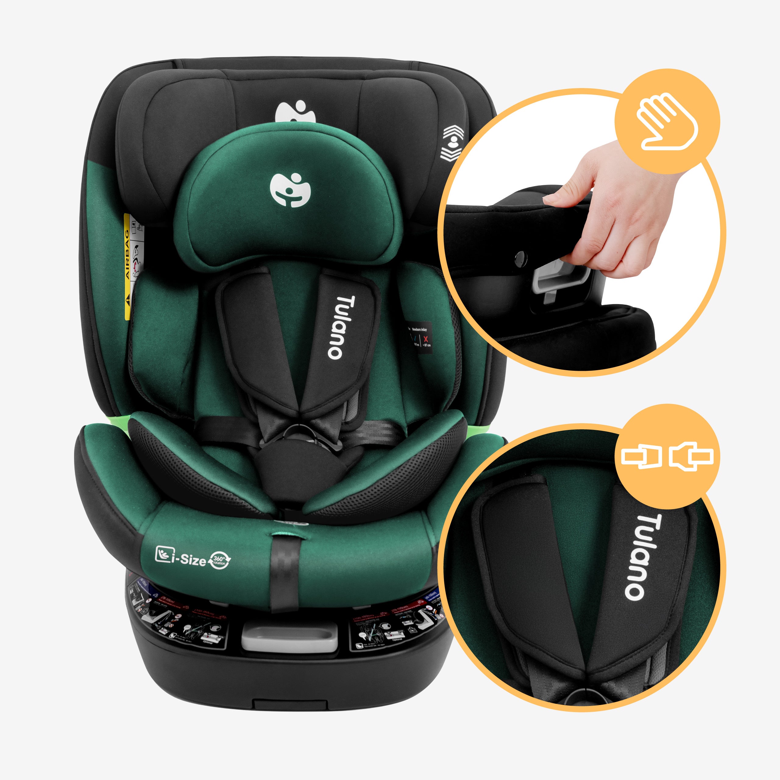 Otočná autosedačka Tulano Loom 35 čierna so zelenými prvkami