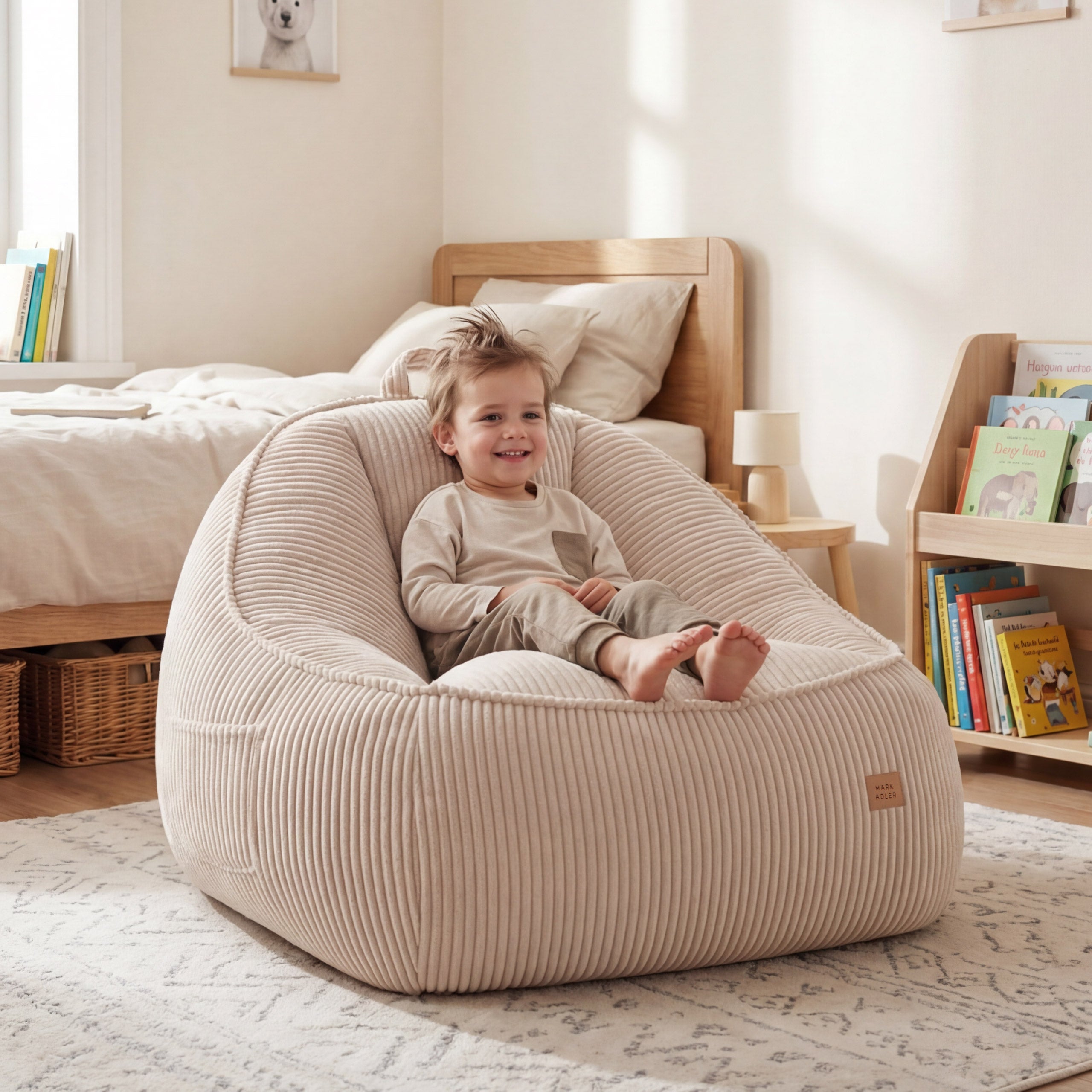 Manšestrové kreslo puf s operadlom Mark Adler Comfy 4.0 Begie