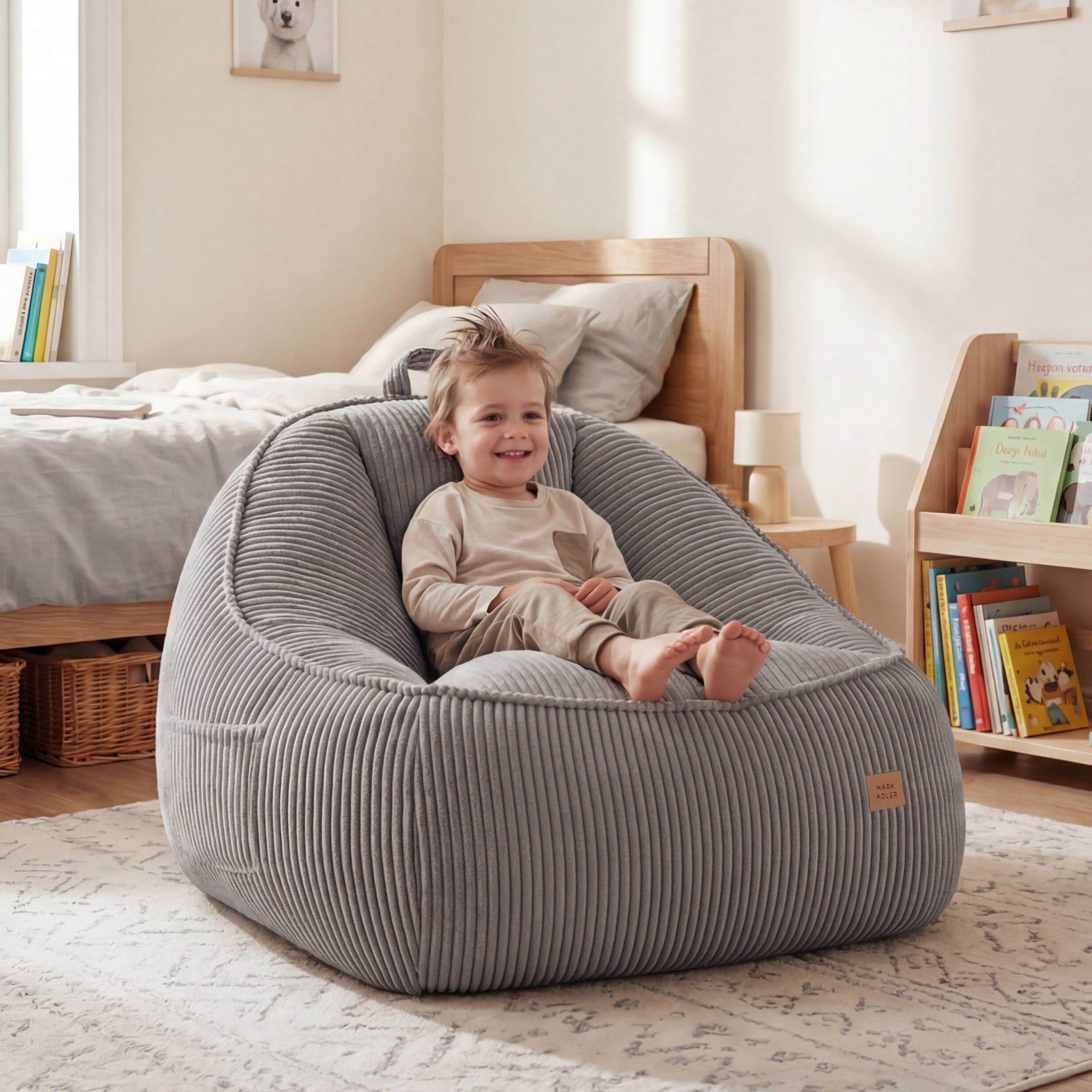 Manšestrové kreslo puf s operadlom Mark Adler Comfy 4.0 Grey