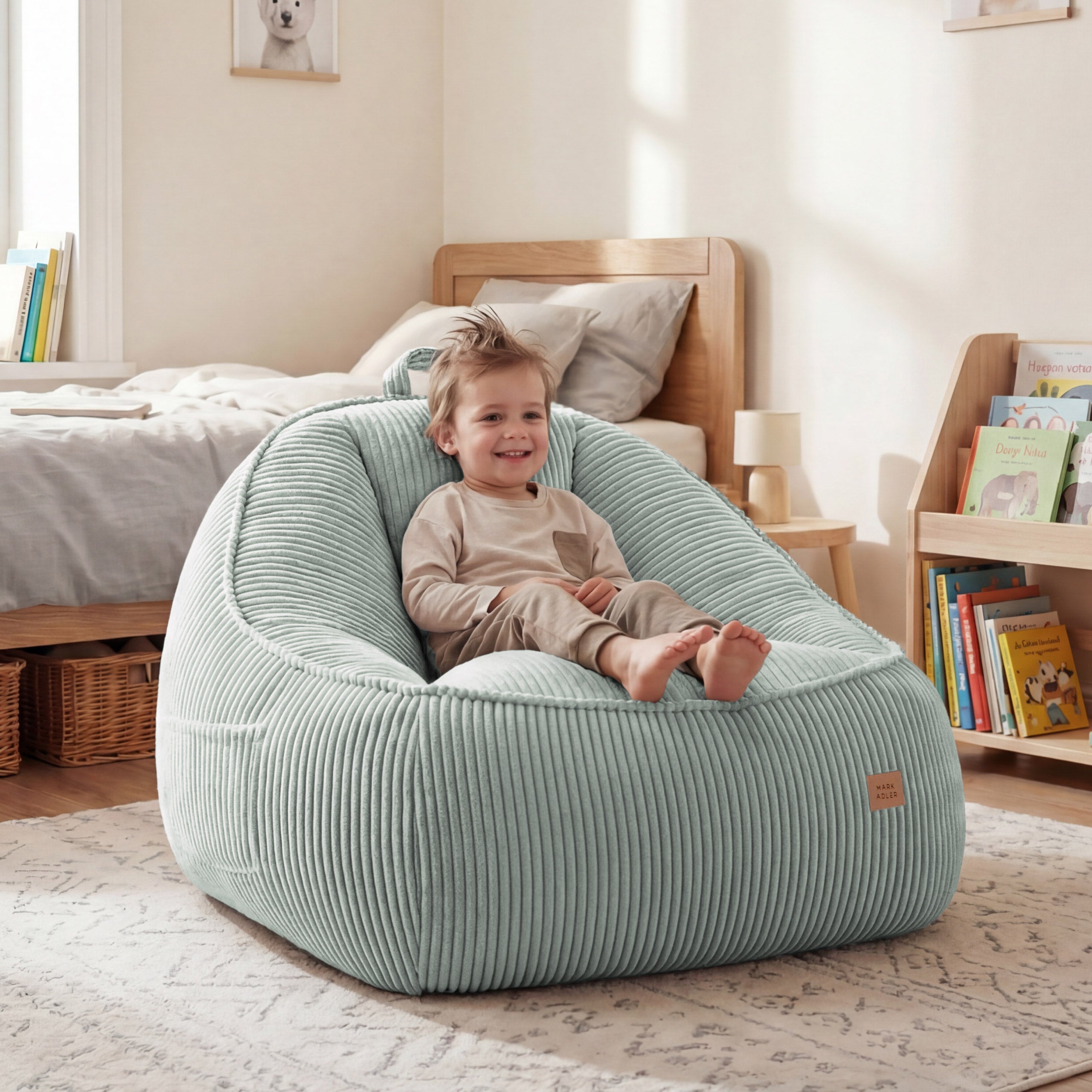 Manšestrové kreslo puf s operadlom Mark Adler Comfy 4.0 Sage