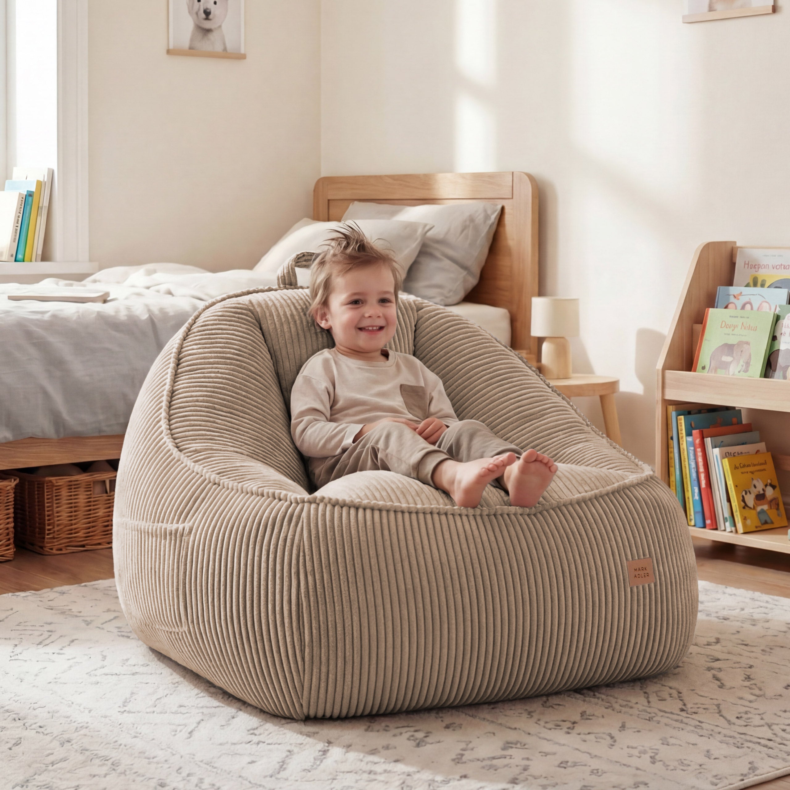 Manšestrové kreslo puf s operadlom Mark Adler Comfy 4.0 Taupe