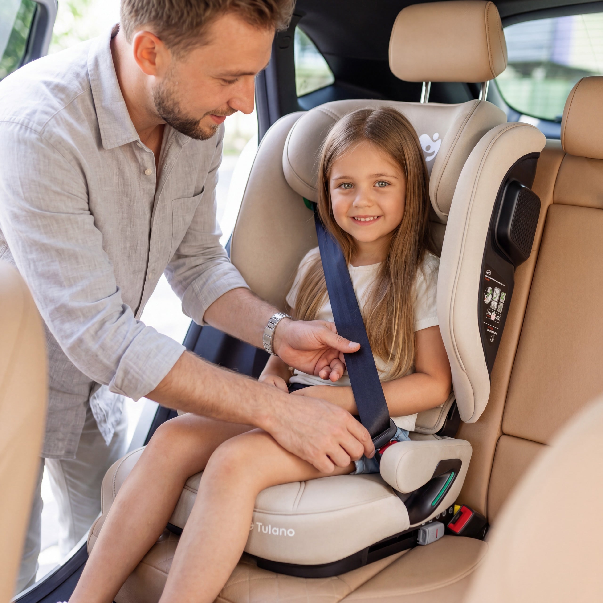 Detská autosedačka pre deti s výškou 100 – 150 cm Tulano Joy 55 Beige I-Size