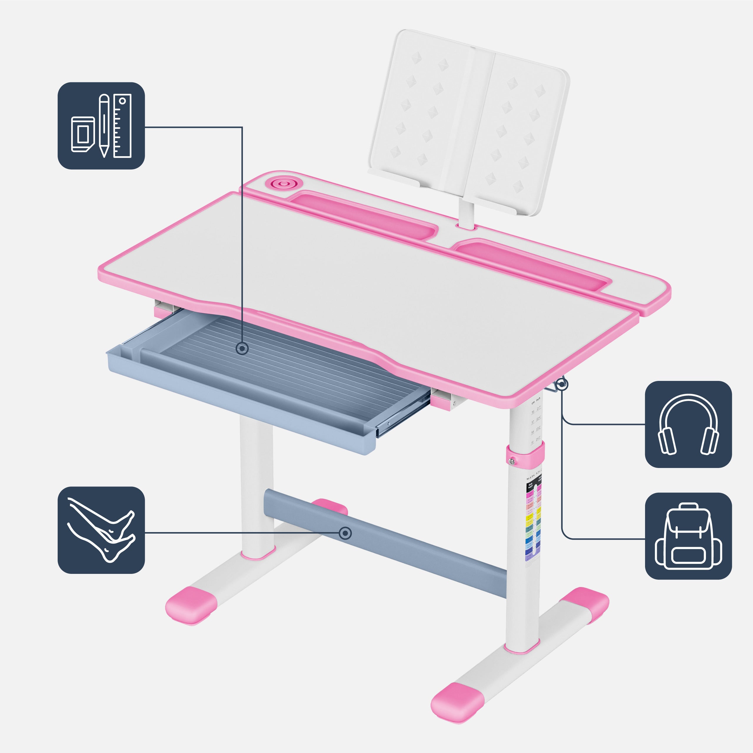 Ergonomický detský stôl Mark Adler Study 3.0 Pink 66 cm