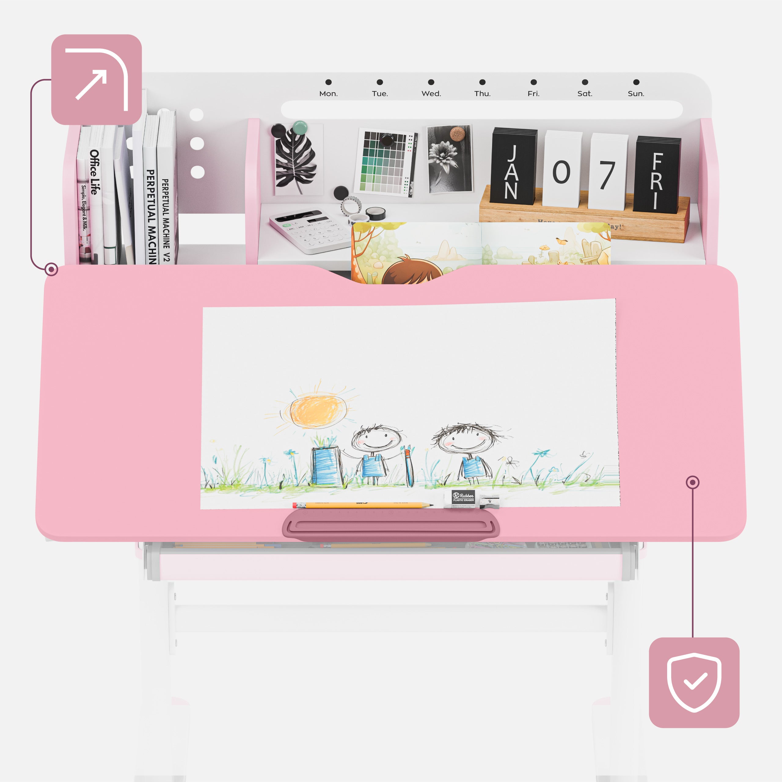 Ergonomický detský písací stôl Mark Adler Study 5.0 Pink 90 cm